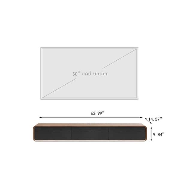 dimension image slide 11 of 12, Floating Modern TV Stand for Living Room, Wall-Mounted Entertainment Center with Storage Drawers, Solid Wood, Fully-Assembled