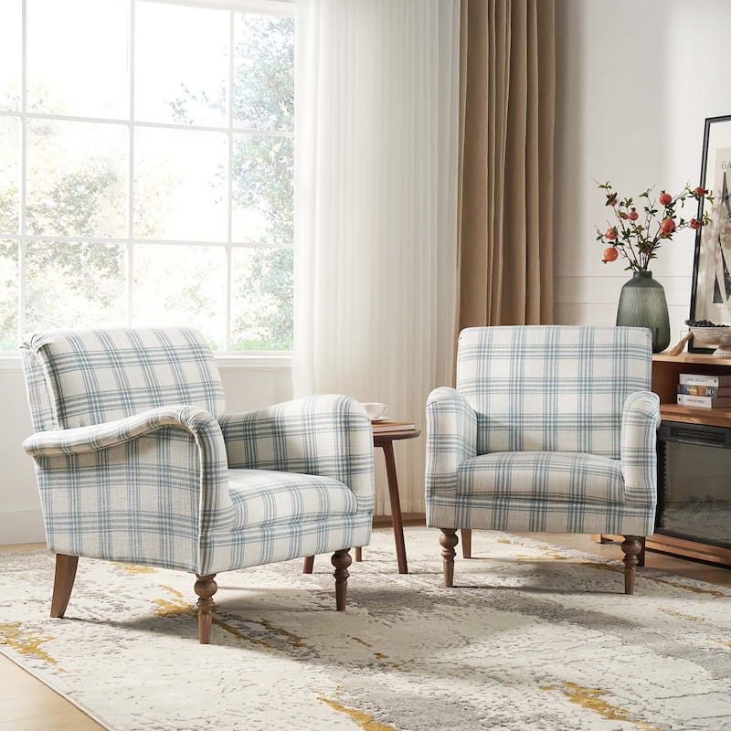 Mandan 29.5" Wide Traditional Accent Armchair with Solid Wood Legs Set of 2 by HULALA HOME - Blue