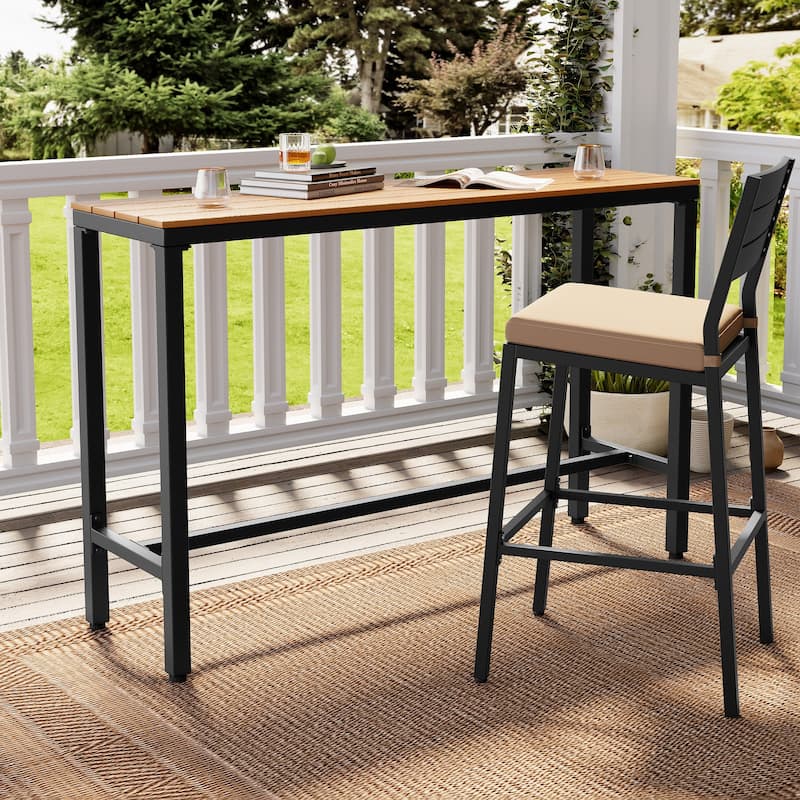 Crestlive Products Patio Outdoor Bar Table Rectangle Pub Table - Brown - 55.12 inches long
