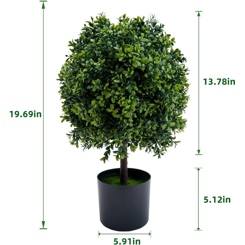 2Pcs 20in Artificial Topiary Boxwood Trees Outdoor Indoor Porch Garden