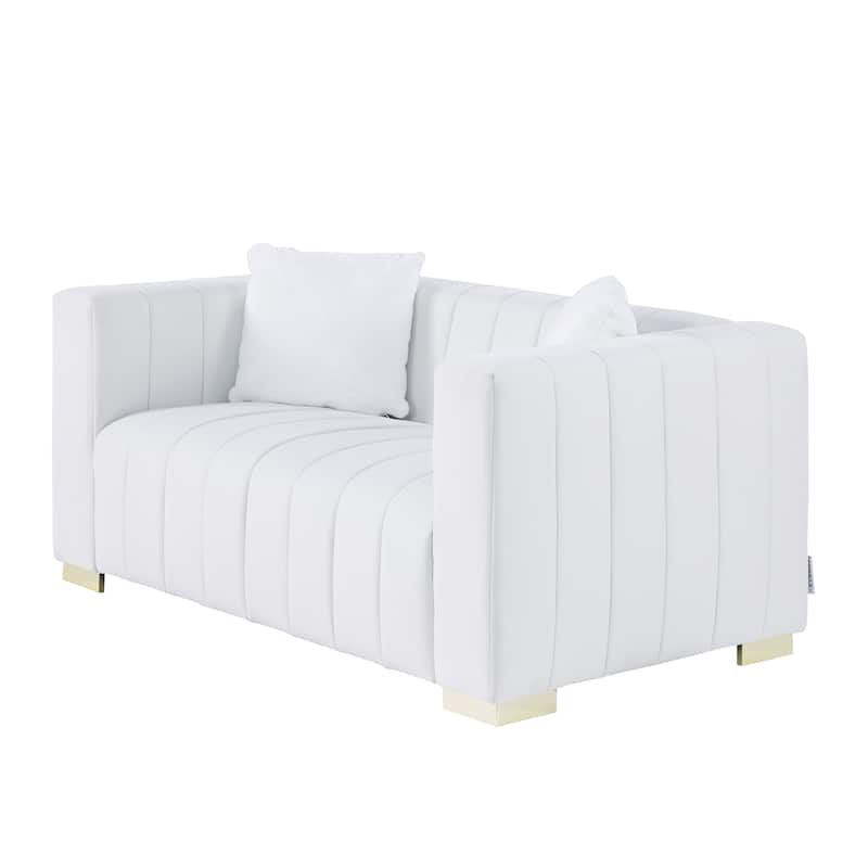 Modern White Velvet Loveseat Sofa with Clean Lines and Premium Features