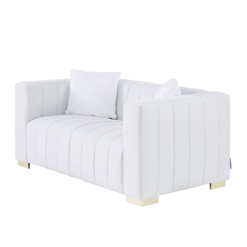 Velvet Loveseat Sofa Vertical Stripe Channel Couch with Pillows