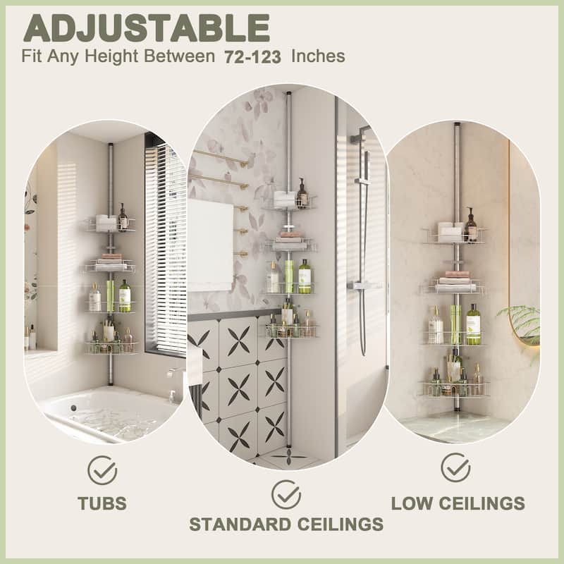 Tension Pole Corner Shower Caddy with 4 Adjustable Baskets