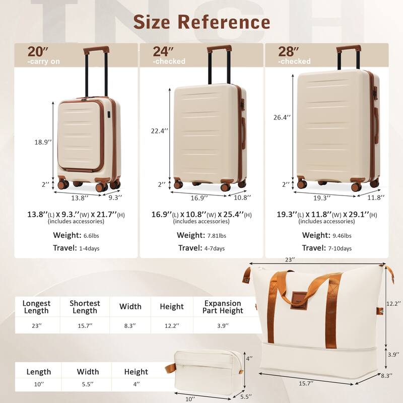 Luggage Sets 5 Piece with Front Opening, Hardside Expandable Carry On Suitcase Set with Double Spinner Wheel with USB Port