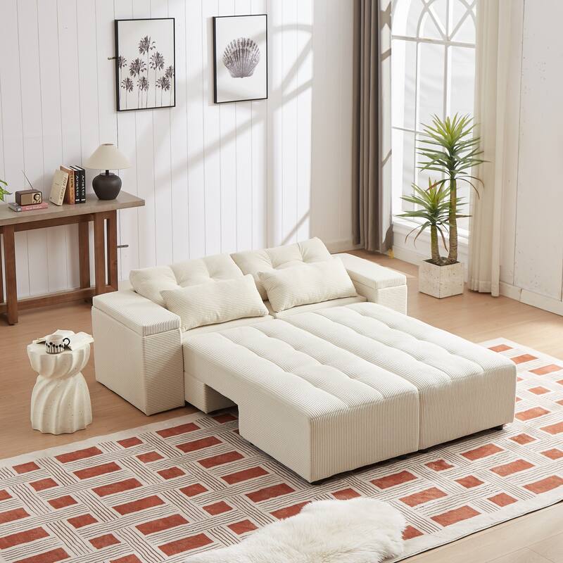Convertible Storage Sofa with Corduroy Fabric & Adjustable Modular Design - Sleeper Sofa
