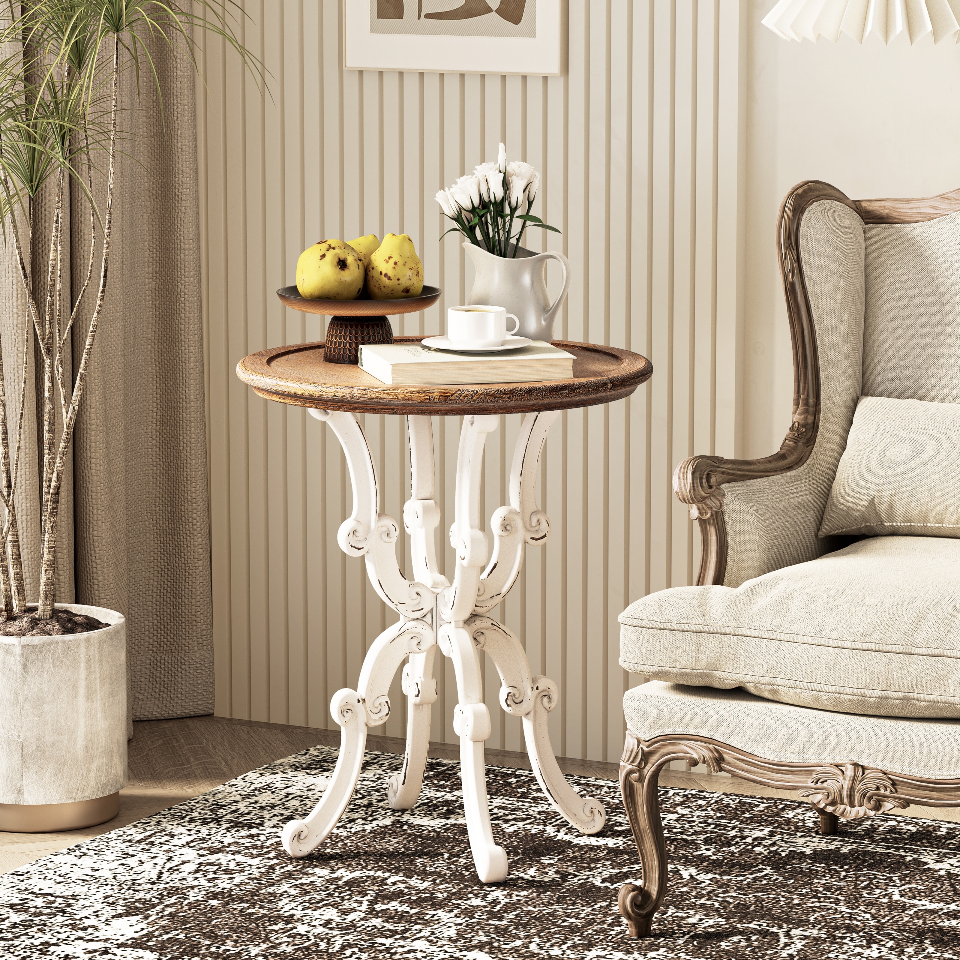 COZAYH Rustic Farmhouse End Table Natural Top Side Table for