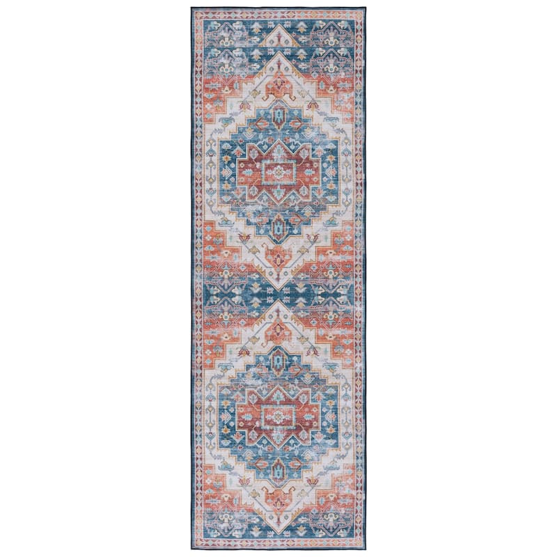SAFAVIEH Tucson Machine Washable Slip Resistant Janeta Oriental Medallion - 2' 6" x 6' - Blue/Rust - Rectangle
