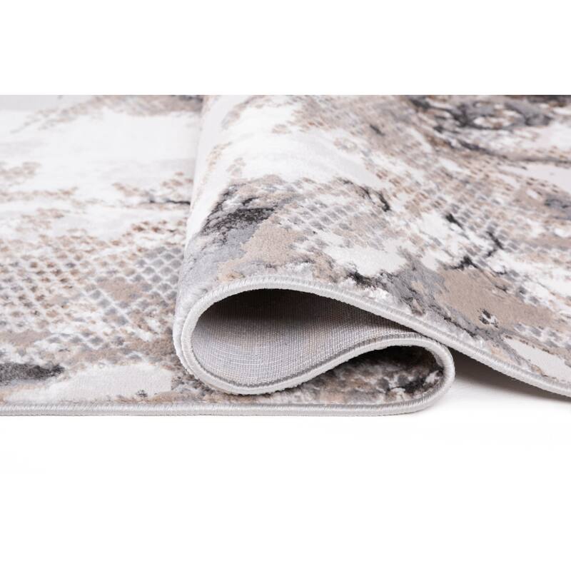 Elite Collection Beige/Grey Abstract Marble Area Rug