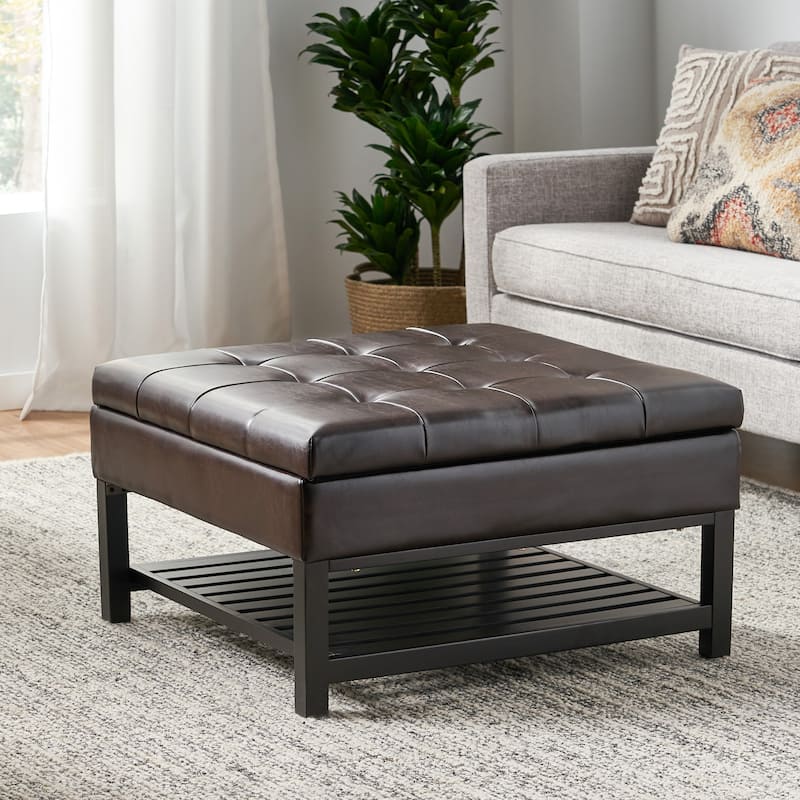 Storage Ottoman Coffee Table,Square Ottoman with Storage and Bottom Rack