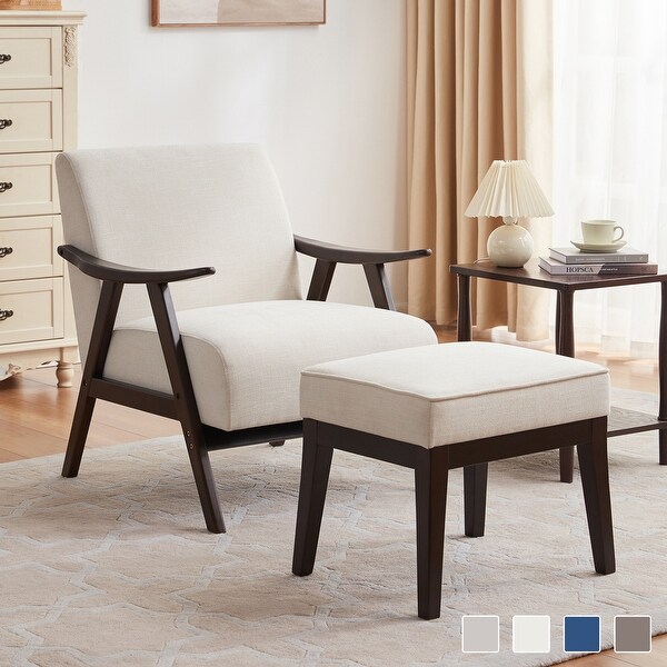 HUIMO Accent Chair with Ottoman, Tufted Arm Chair with Solid Woo 並行輸入品 HUIMO Fabric Arm Chair Accent Chair and Ottoman Set Grey&frasl; Beige