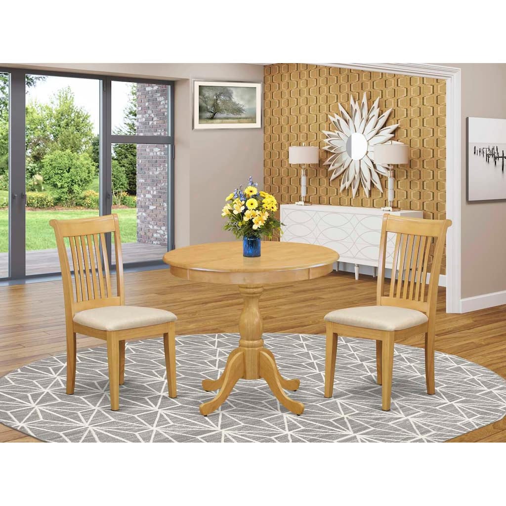 3-Piece Natural Oak Finish Solid Wood Top - Dining Room Set - Seats 4