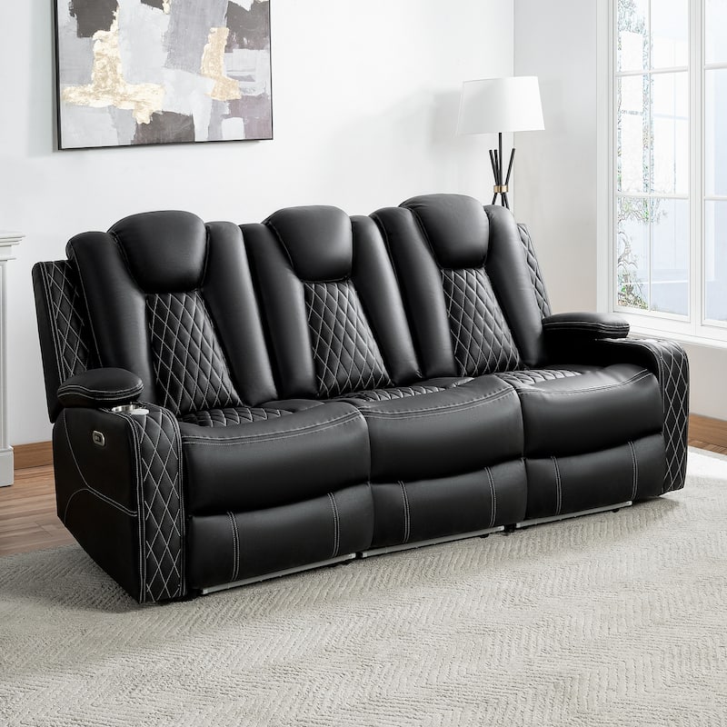 Premium Air Leather Home Theater Loveseat with LED Lights, Recliner with Built-in Speakers & Wireless Charging