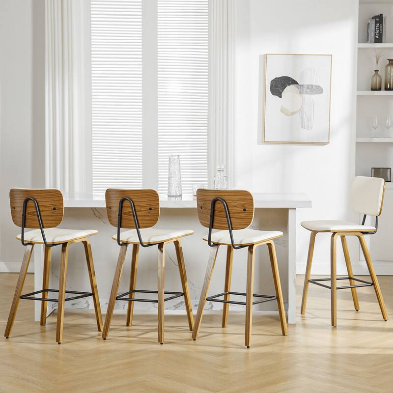 26" Wood Counter Height Bar Stools Set of 2 - 37.6"H x 19.5"W x 18.7"D