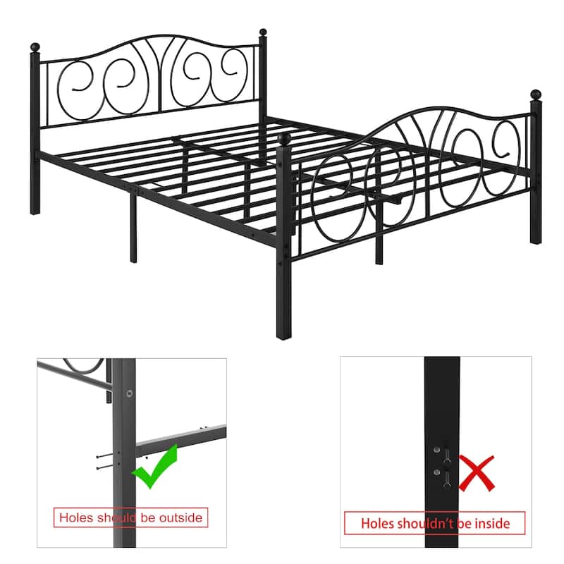 Javlergo Metal Bed Frame with Headboard and Footboard, Heavy Duty Steel Slats Support, No Box Spring Needed