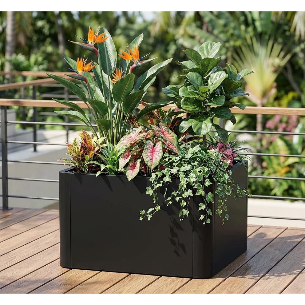 Square Metal Planter Box, Open Base Design