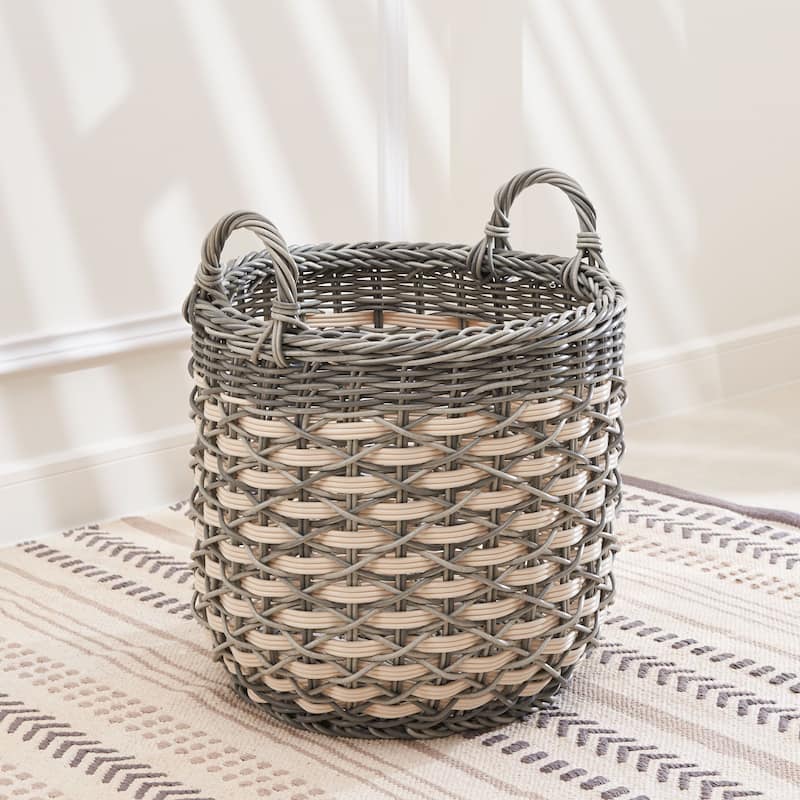 Zita Round Resin Woven Wicker Multi-Use Storage Basket with Handle - 18" x 18" x 15.7"