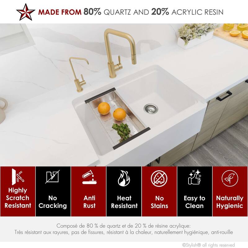 STYLISH Undermount 30" Workstation Single-Bowl Composite Granite Kitchen Sink - 30" x 21" x 10"