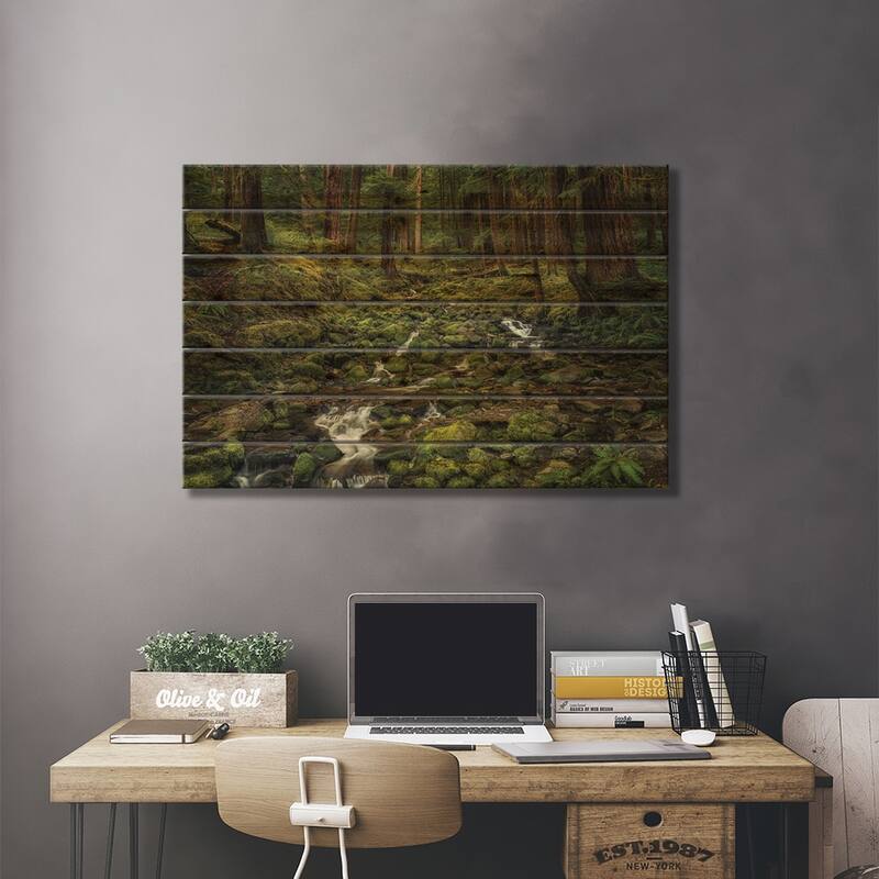 Rainforest Creek Print On Wood by Dennis Frates - Multi-Color