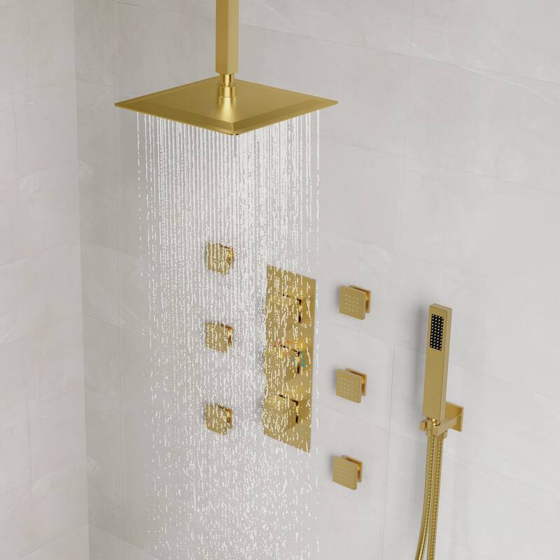 Thermostatic Shower System 12" Rain Shower Head with High Pressure Handheld Spray