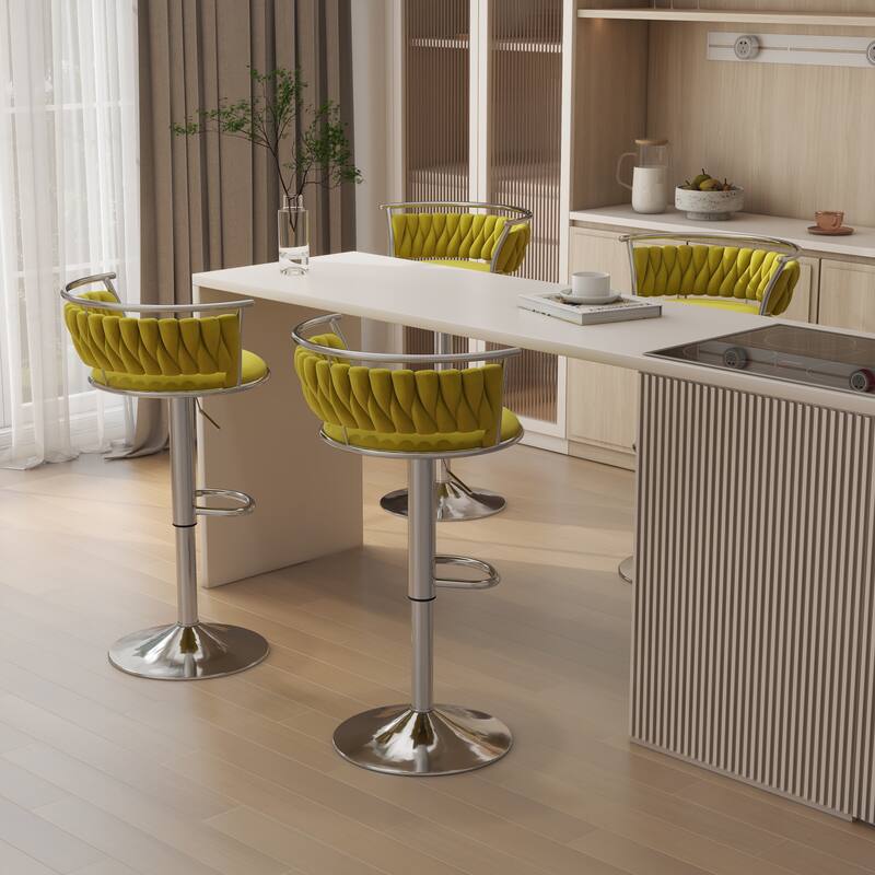 Modern Velvet 26" Adjustable Swivel Bar Stools (Set of 4)