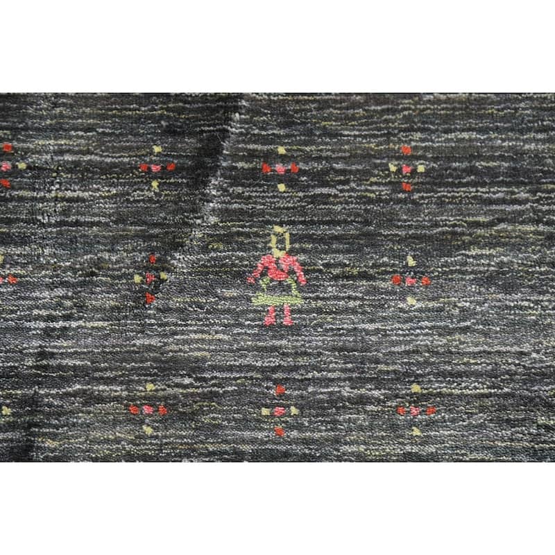Gabbeh Indian Area Rug Hand-Knotted Grey Wool Carpet - 7'10"x 9'11"