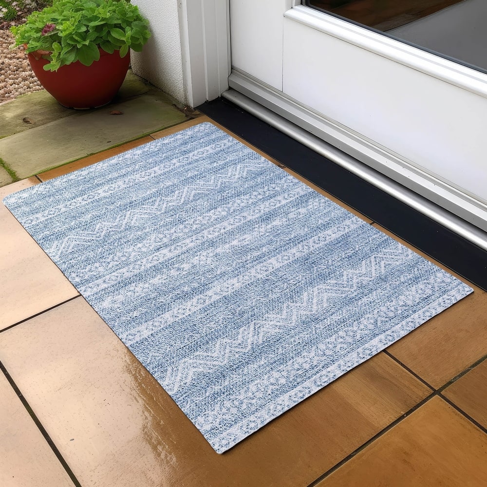Machine Washable Indoor/ Outdoor Chantille Boho Stripes Rug