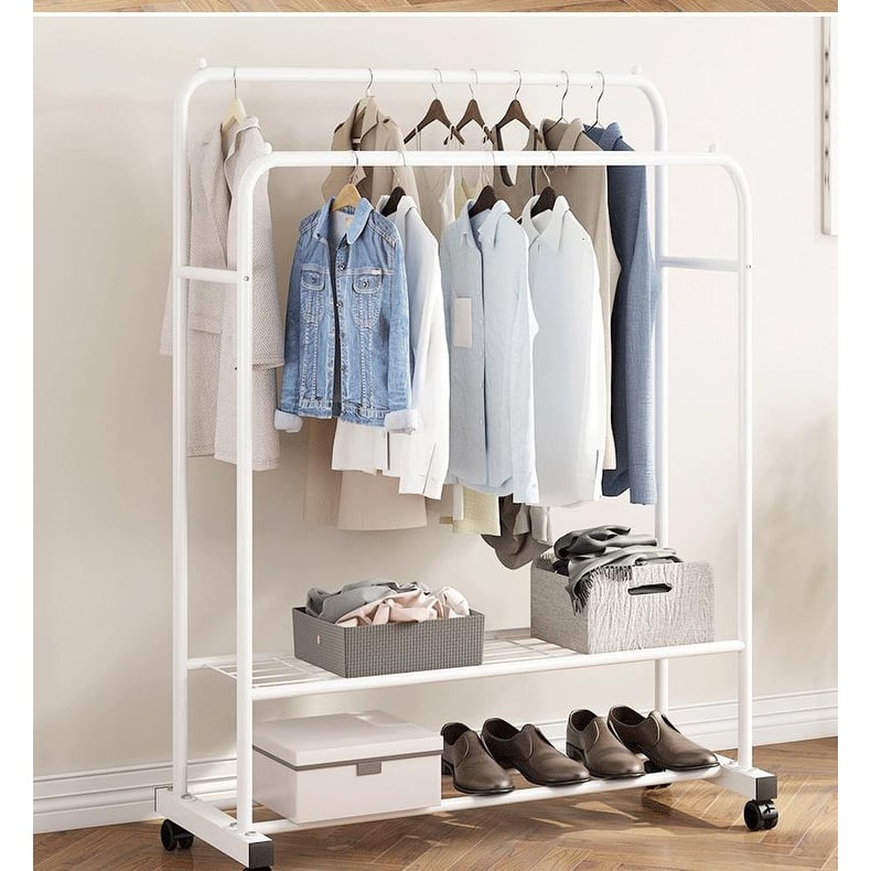 Rolling Garment Rack Clothes Metal Stand Shelf - White