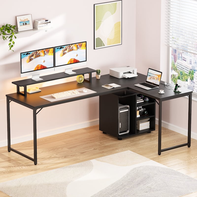 58.3'' L-Shaped Gaming Desk with Storage Cube, Office Computer Table with USB Ports and LED Lights