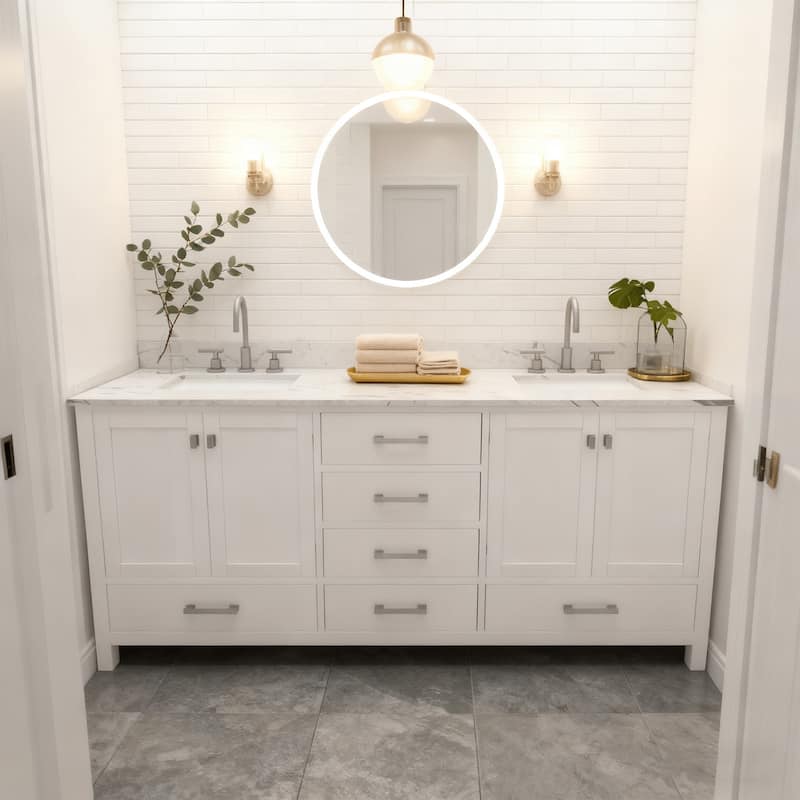 Nephelily 72 inch Transitional White Bathroom Vanity with Top