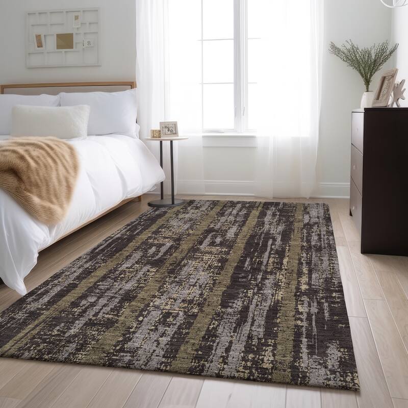 Premium Washable Super Soft Stripe Abrash Mayfield Rug - Chocolate - 2'6" x 3'10"