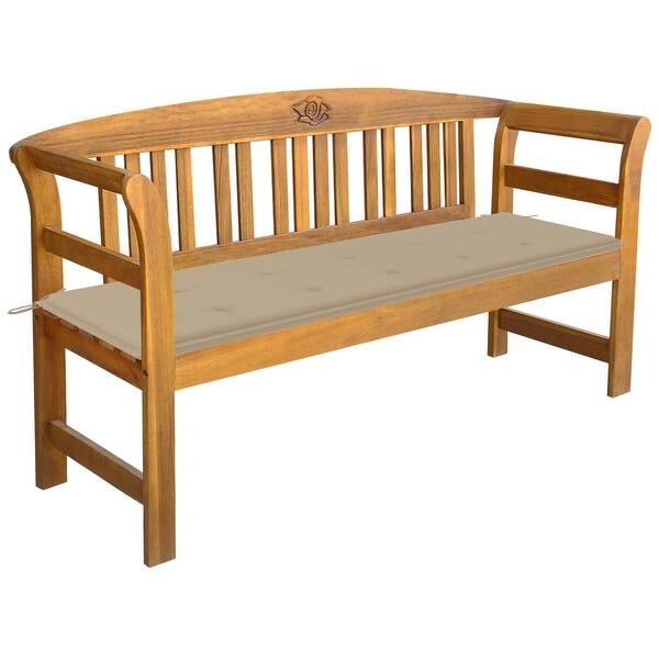 slide 2 of 7, vidaXL Patio Bench with Cushion 61.8" Solid Acacia Wood - 61.8" x 17.7" x 32.5"