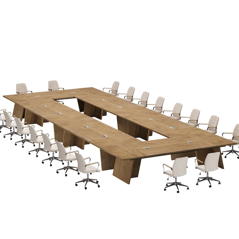 Modern Conference Table, Large Boardroom Meeting Desk with Cable Grommet, Office Seminar Training Accent Table