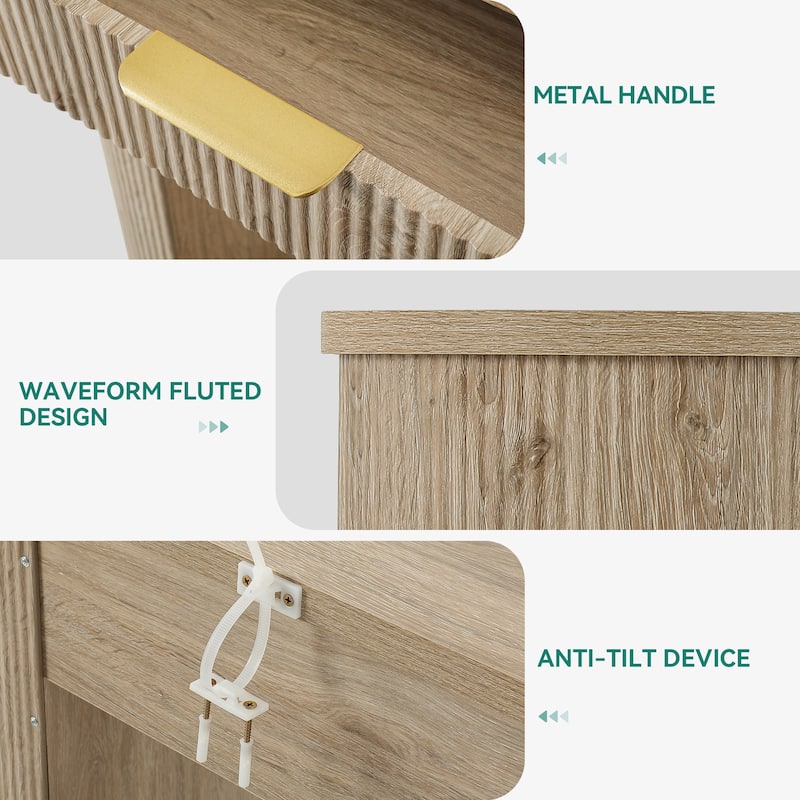 Moasis 2-Tier Fluted Console Table Narrow Sofa Table with Drawer and Storage Shelf for Entryway