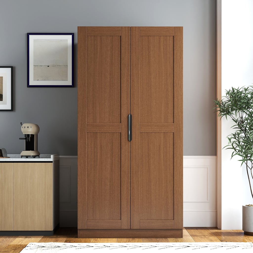 62.99in Kitchen Pantry Cabinet Walnut Freestanding Buffet Sideboard with Doors Shelves Living Room Dining Room