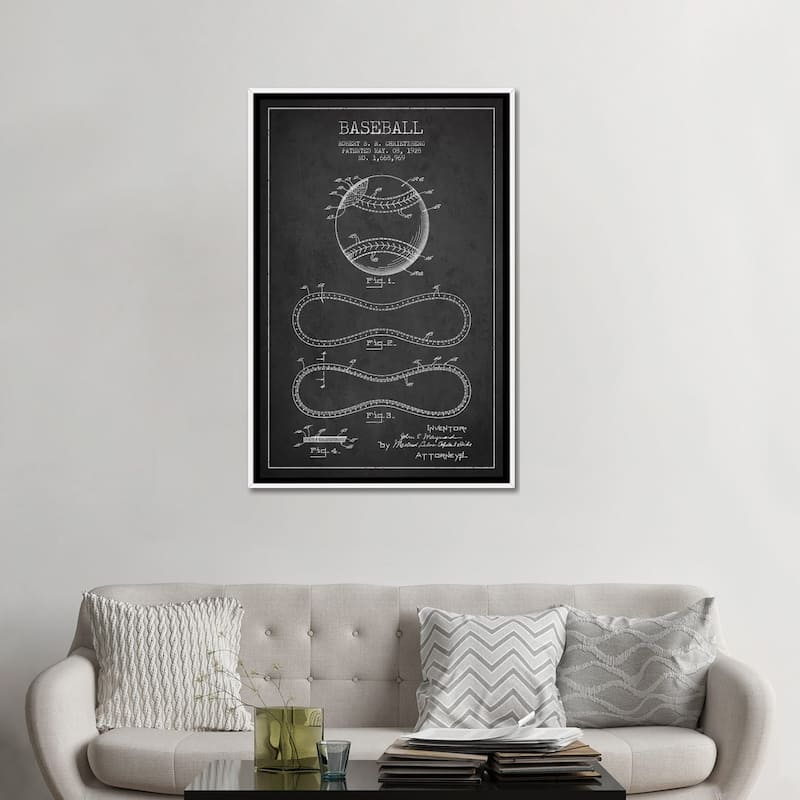 iCanvas "Baseball Charcoal Patent Blueprint" by Aged Pixel Framed Canvas Print