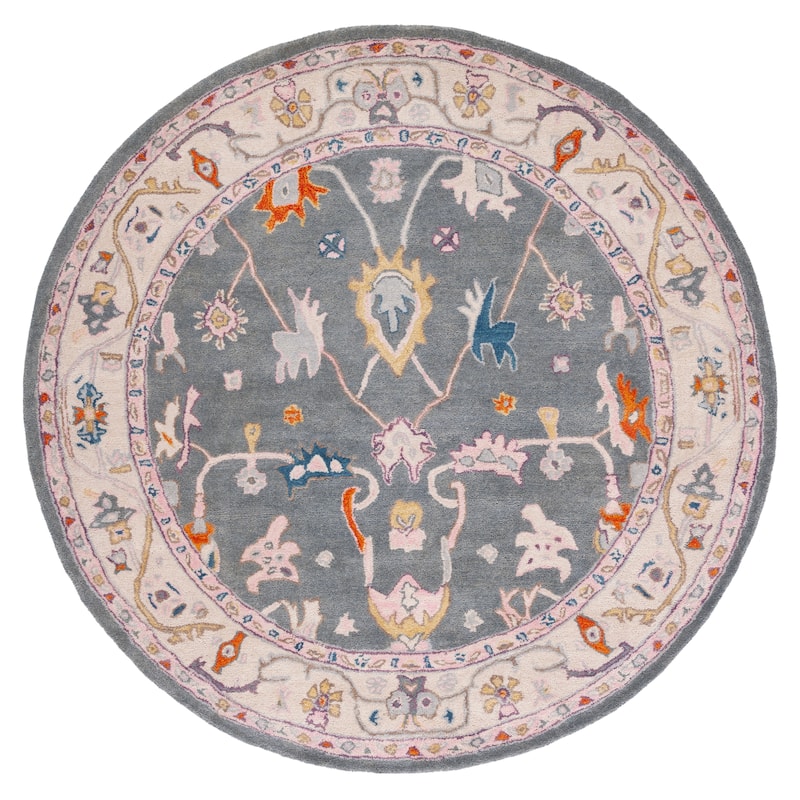 SAFAVIEH Handmade Anatolia Elsy Wool Rug - 6' Round - Dark Grey/Ivory