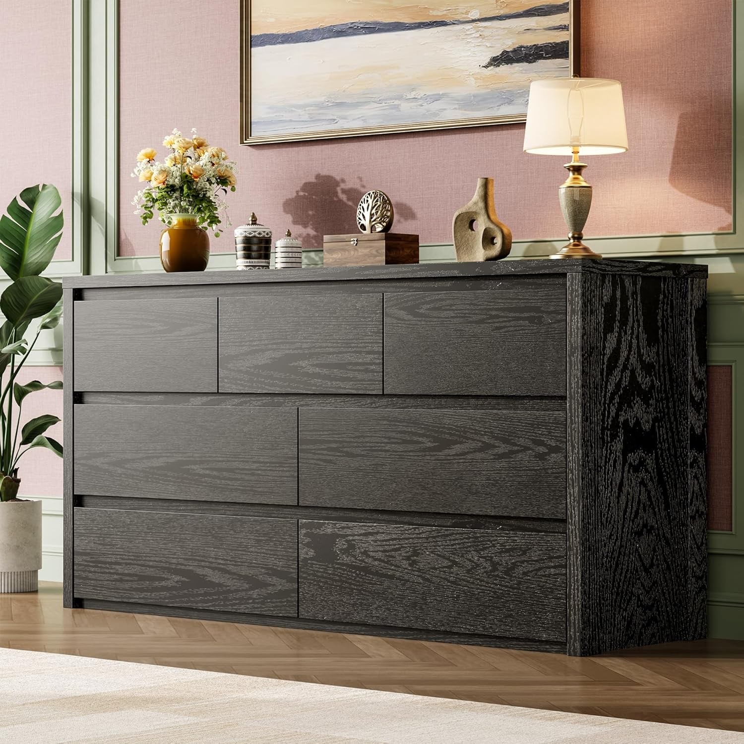 7 Drawer Dresser for Bedroom, Wide Modern Wooden Chest of Drawers, Storage Organizer for Living Room or Hallway