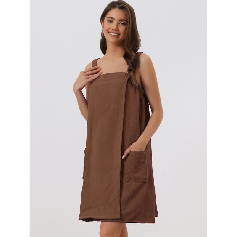 Womens Towel Wrap Bathrobe Spa Towels Robe with Adjustable Closure for Gym Shower - Coffee - L