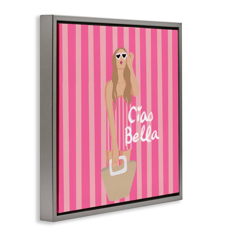 Stupell Pink Striped Glam Girl Framed Floater Canvas Wall Art Design By Chen Alyesh
