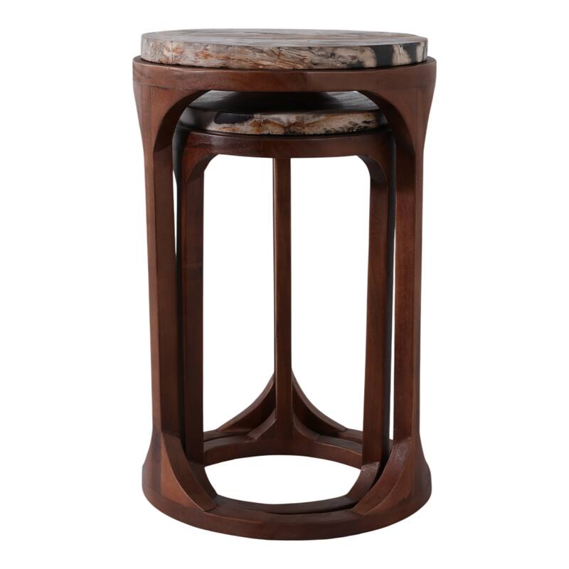 Wood Modern Round Side Tables Set of 2 - Ivory, 20/23 in. - 14.25" x 14.25" x 23.25"