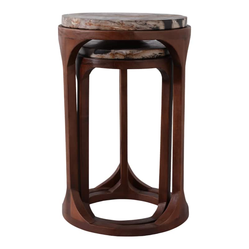 Wood Top Accent Tables Top Modern Round (Set of 2) - 20/23" Brown - 14.25" x 14.25" x 23.25"