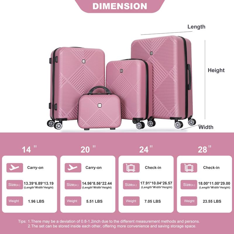 Stylish Luggage Lightweight Luggage, 4-Piece Set with Spinner Wheels and Cosmetic Case, for Boarding and Travel