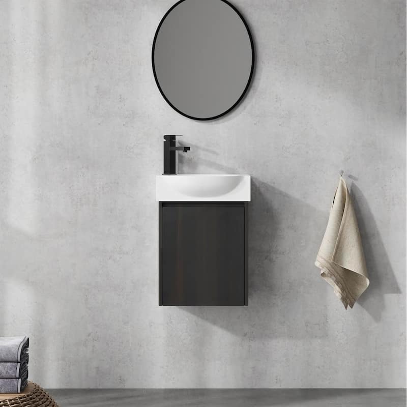 Bathroom Vanity With Sink In 16/20/24/30/36 Inch, Floating Bathroom Vanity With Soft Close Door - 16''W - Black-Ceramic Sink