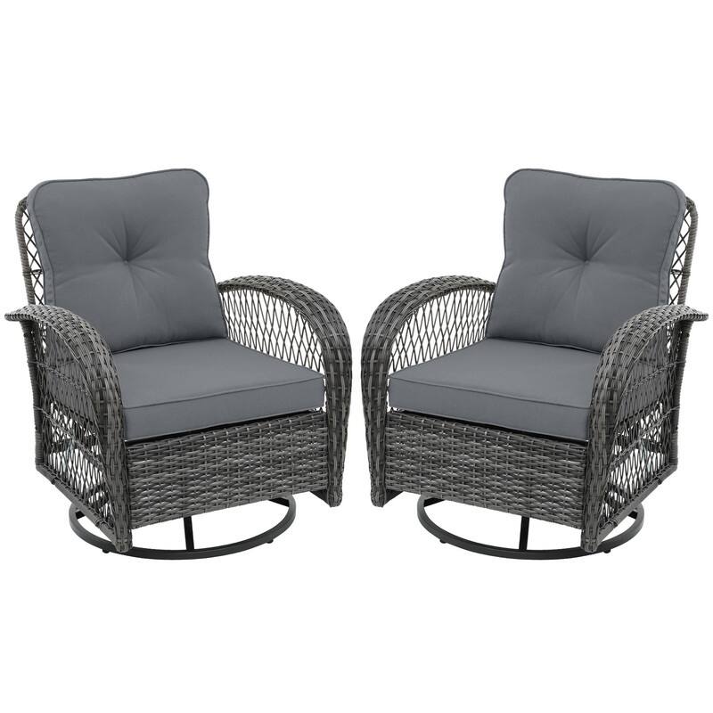 Patio Watcher 2-Piece Outdoor Gray Rattan 360 Degree Swing Patio Conversation Chair Set with Cushions - Dark Gray