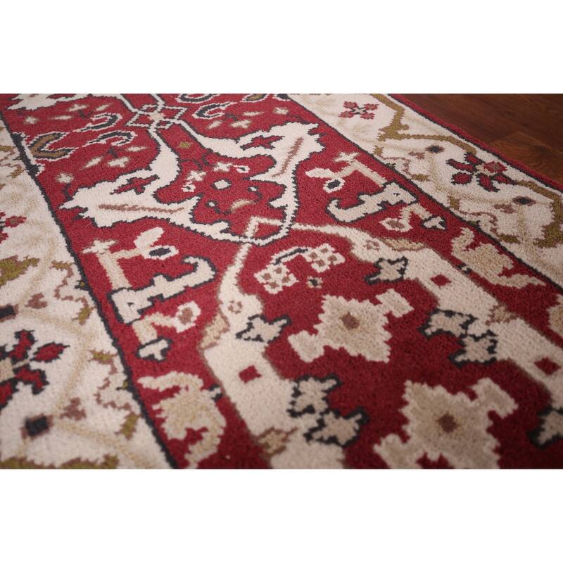 All-Over Red & Ivory Oushak Indian Runner Rug Handmade Wool Carpet - 2'6"x 9'9"