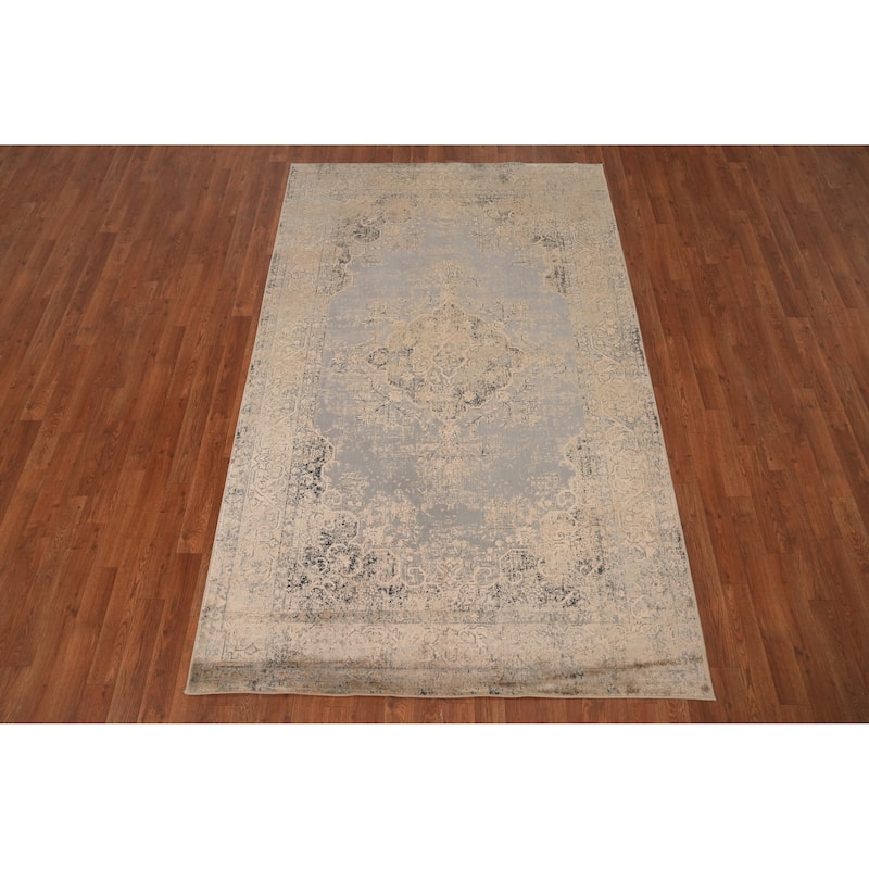 Machine Made Oriental Polyester Carpet Traditional Medallion Multi-Colored Tabriz Area Rug - 8' 0'' X 4' 9''