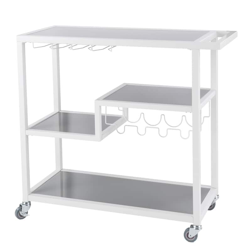Rectangular Modern Grey-White Bar Cart with Wine Bottle Storage and 8 Glass Holders - 37.25"H x 40"W x 16"D