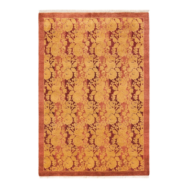 Overton Hand Knotted Wool Traditional Abstract Pink Area Rug - 4' x 6' - Rose - 4' x 6'