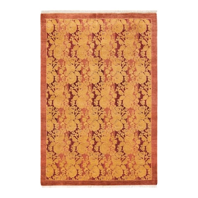 Overton Hand Knotted Wool Traditional Abstract Pink Area Rug - 4' x 6'