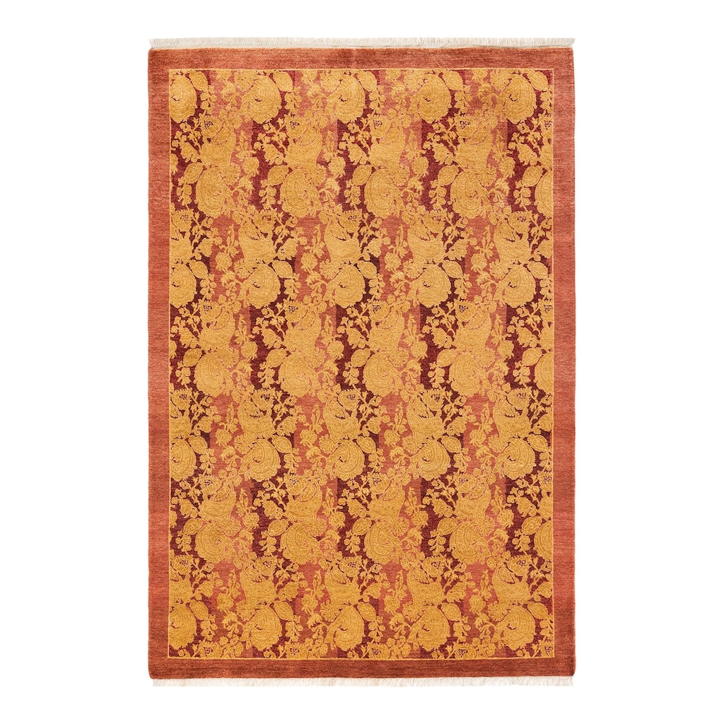 Overton Hand Knotted Wool Traditional Abstract Pink Area Rug - 4' x 6'